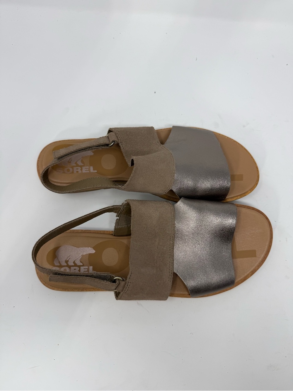 Worn once Sorel Women's Taupe and Metallic Gray Slingback Sandals sz 8.5 (ONTCHS - Picture 2 of 9